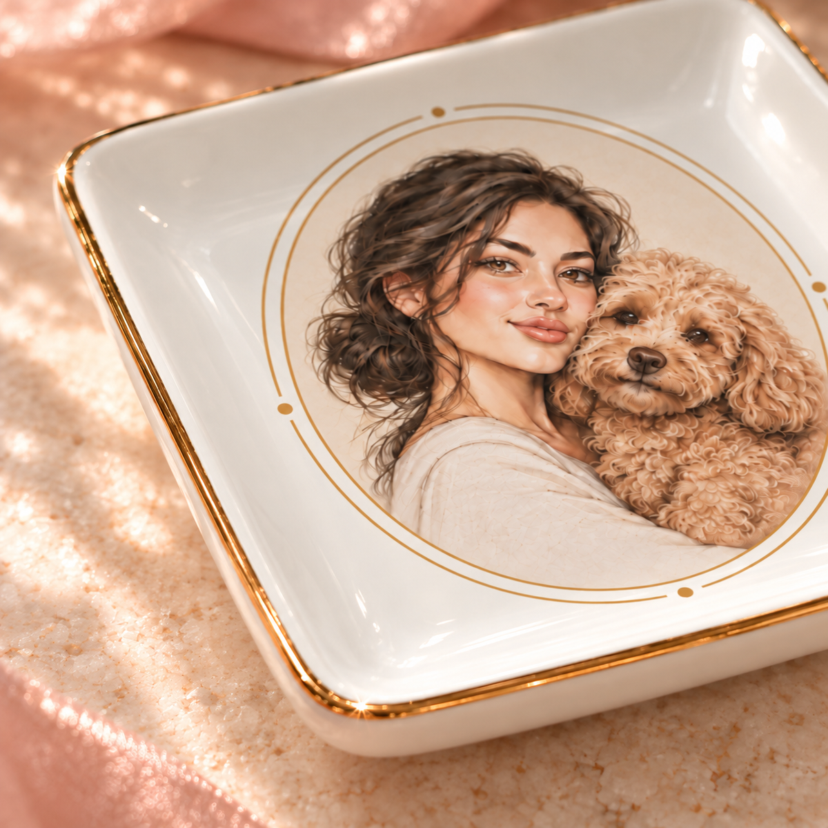 Golden Circle Cuddle — Personalized Pet Ring Dish — close-up of the thin gold rim