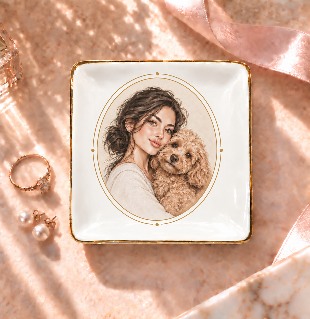 Golden Circle Cuddle — Personalized Pet Ring Dish — supplied aligned primary mockup