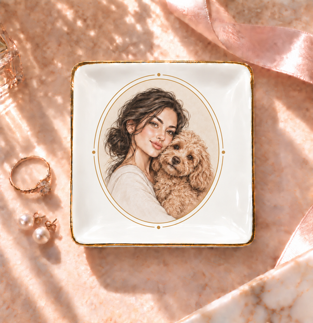 Golden Circle Cuddle — Personalized Pet Ring Dish — supplied aligned primary mockup