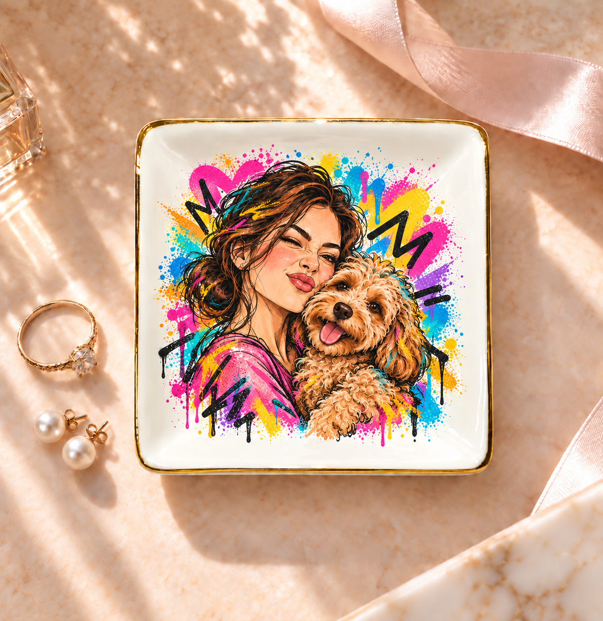 Street Art Soulmates — Personalized Pet Ring Dish — supplied aligned primary mockup
