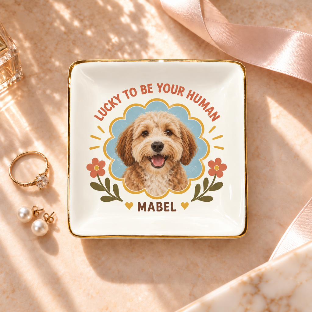 Lucky to Be Your Human — Personalized Pet Ring Dish — supplied aligned primary mockup