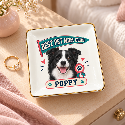 Best Pet Mom Club — Personalized Pet Ring Dish — styled bedside lifestyle mockup