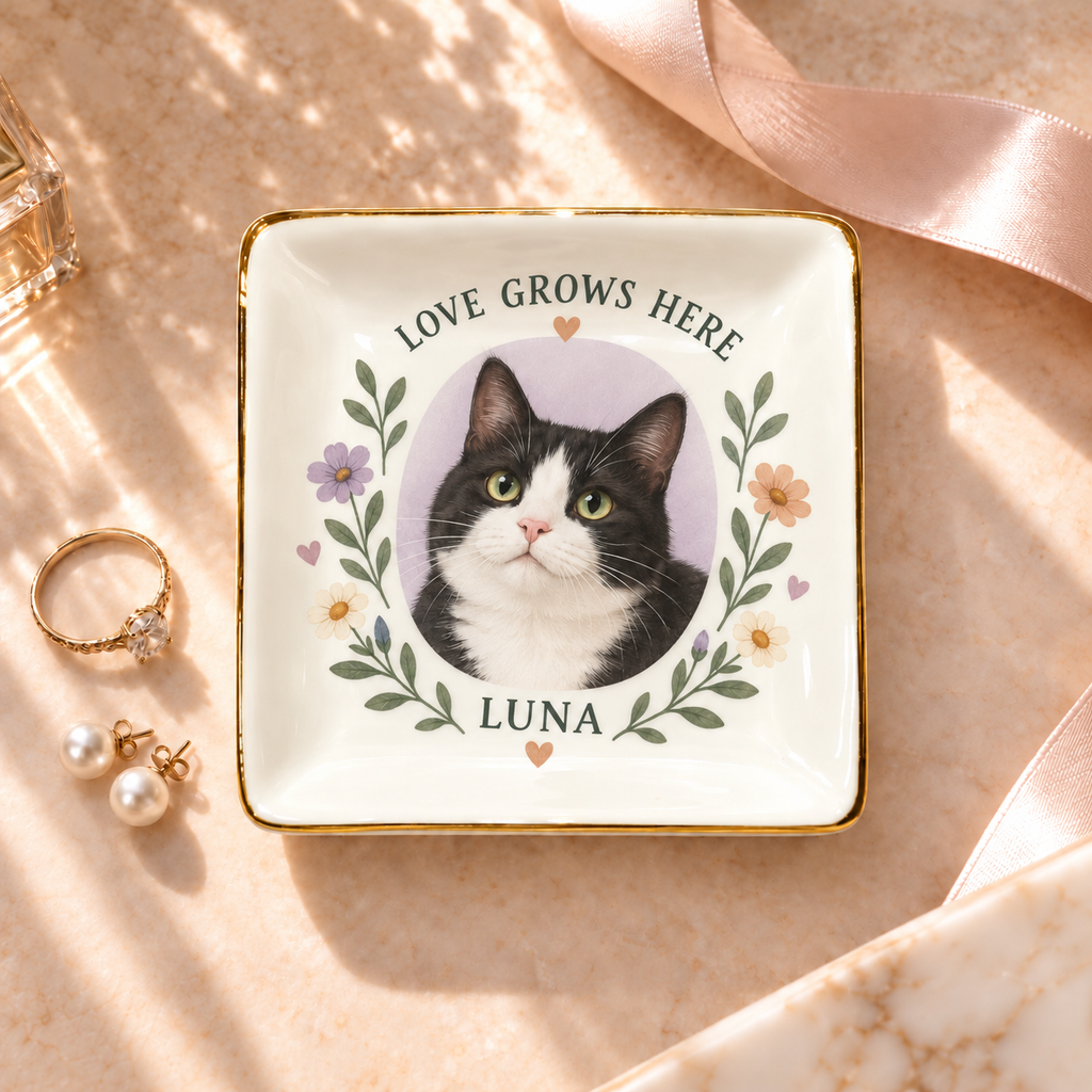 Love Grows Here — Personalized Pet Ring Dish — supplied aligned primary mockup