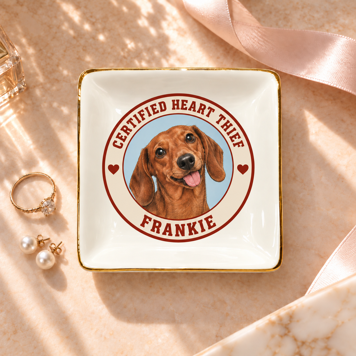 Certified Heart Thief — Personalized Pet Ring Dish — supplied aligned primary mockup
