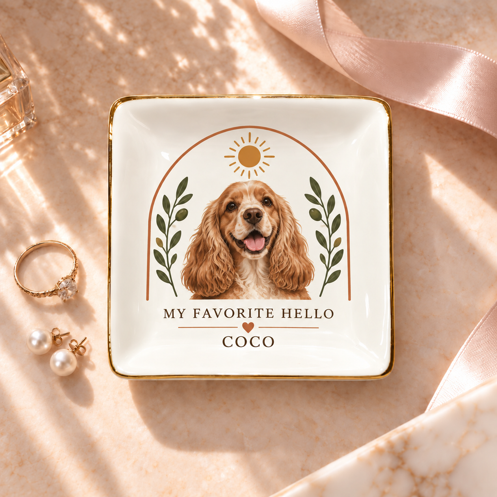 My Favorite Hello — Personalized Pet Ring Dish — supplied aligned primary mockup