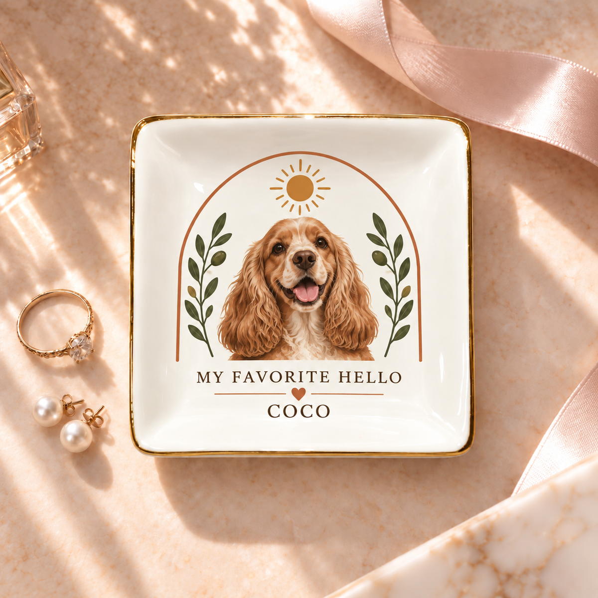 My Favorite Hello — Personalized Pet Ring Dish — supplied aligned primary mockup