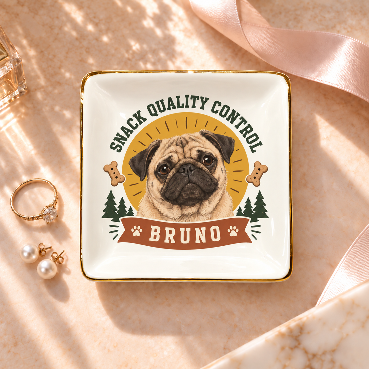 Snack Quality Control — Personalized Pet Ring Dish — supplied aligned primary mockup
