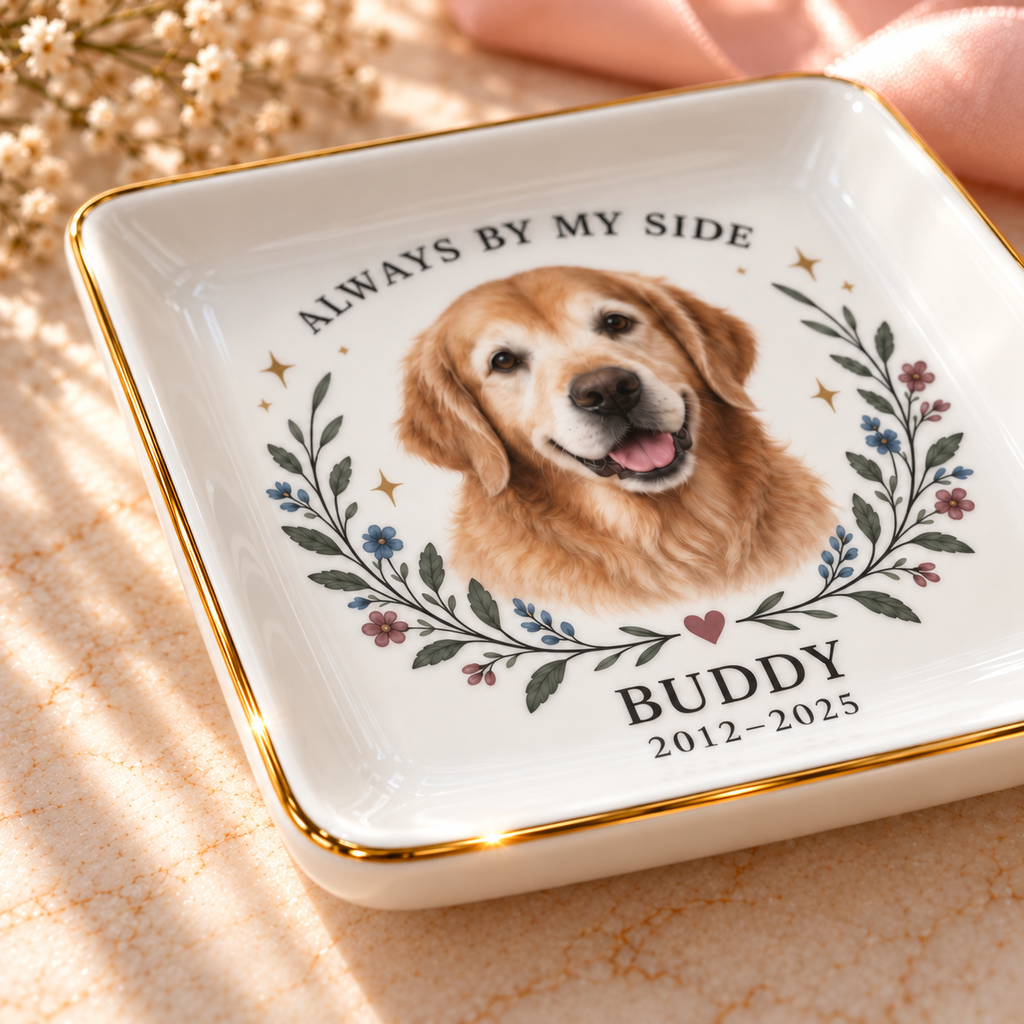 Always by My Side — Personalized Pet Ring Dish — close-up of the thin gold rim