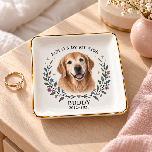 Always by My Side — Personalized Pet Ring Dish — styled bedside lifestyle mockup