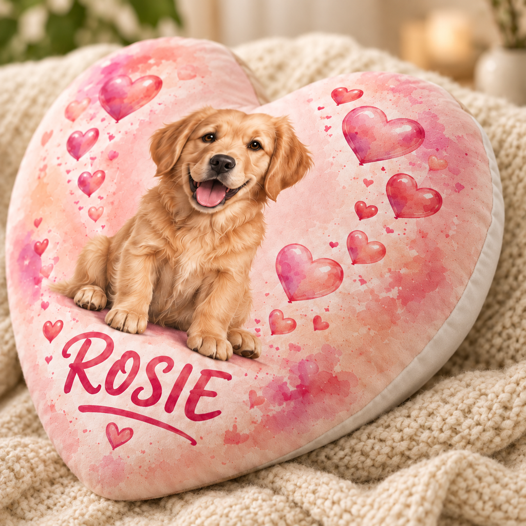 Bubble Heart — Personalized Pet Shaped Pillow — close-up of printed design and soft cushion edge