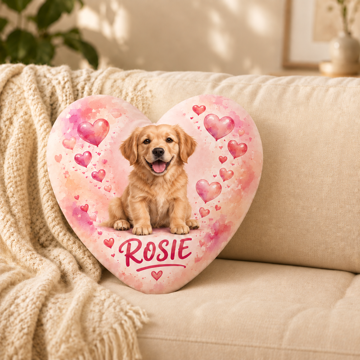 Bubble Heart — Personalized Pet Shaped Pillow — supplied front design example