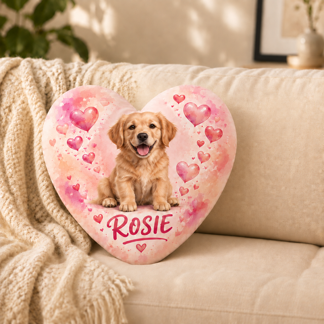 Bubble Heart — Personalized Pet Shaped Pillow — supplied front design example