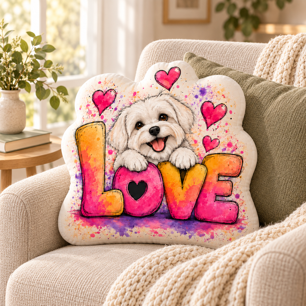 Love in Full Color — Personalized Pet Shaped Pillow — personalized pillow in a cozy reading nook