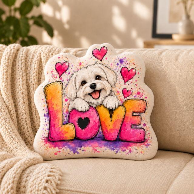 Love in Full Color — Personalized Pet Shaped Pillow — supplied front design example