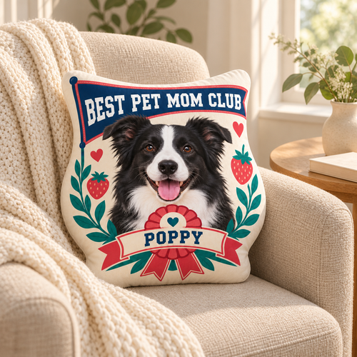 Best Pet Mom Club — Personalized Pet Shaped Pillow — personalized pillow in a cozy reading nook