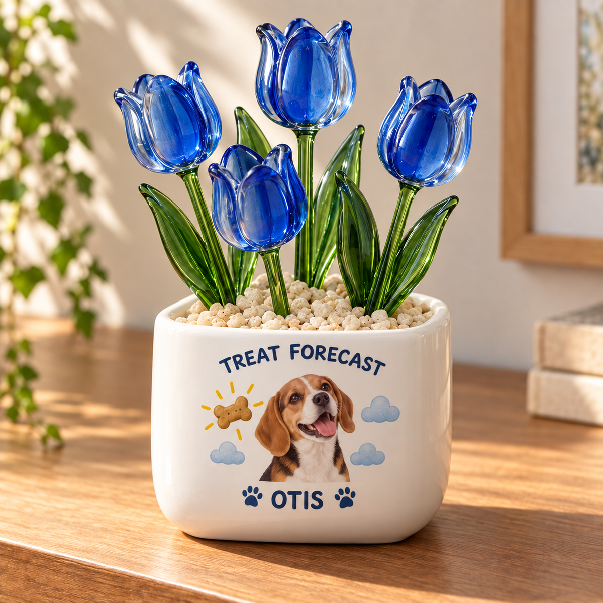 the treat forecast personalized pet glass tulip pot — primary design mockup