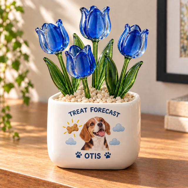 the treat forecast personalized pet glass tulip pot — primary design mockup