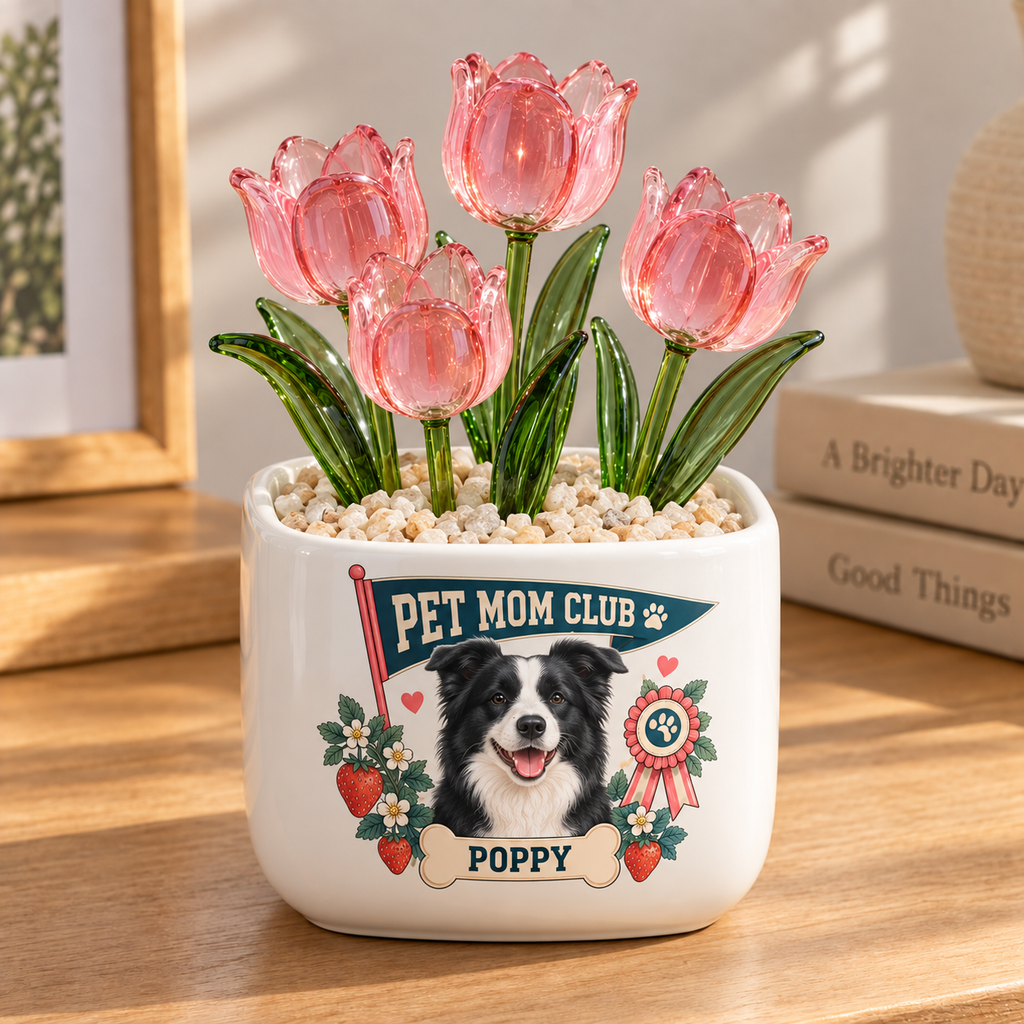 best pet mom club personalized pet glass tulip pot — primary design mockup