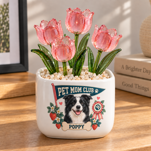 best pet mom club personalized pet glass tulip pot — primary design mockup