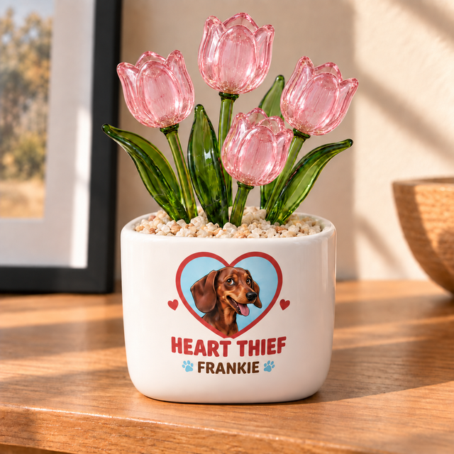 certified heart thief personalized pet glass tulip pot — primary design mockup