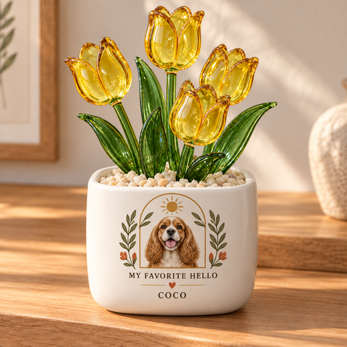 my favorite hello personalized pet glass tulip pot — primary design mockup