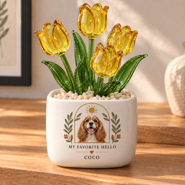 my favorite hello personalized pet glass tulip pot — primary design mockup