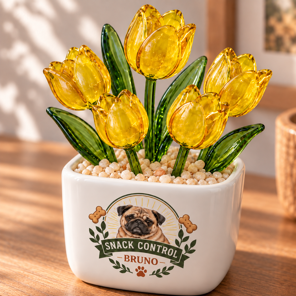 snack quality control personalized pet glass tulip pot — glass tulip detail close-up