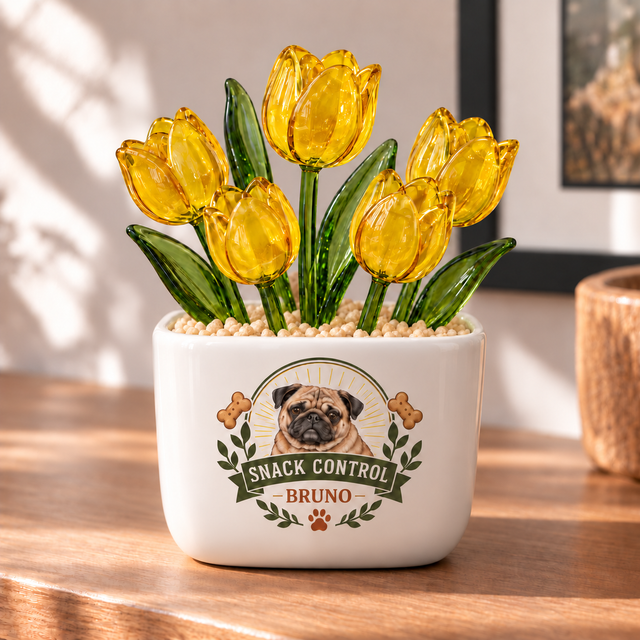 snack quality control personalized pet glass tulip pot — primary design mockup