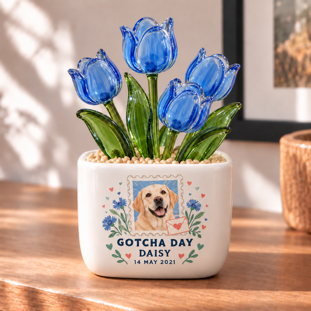 gotcha day forever personalized pet glass tulip pot — primary design mockup