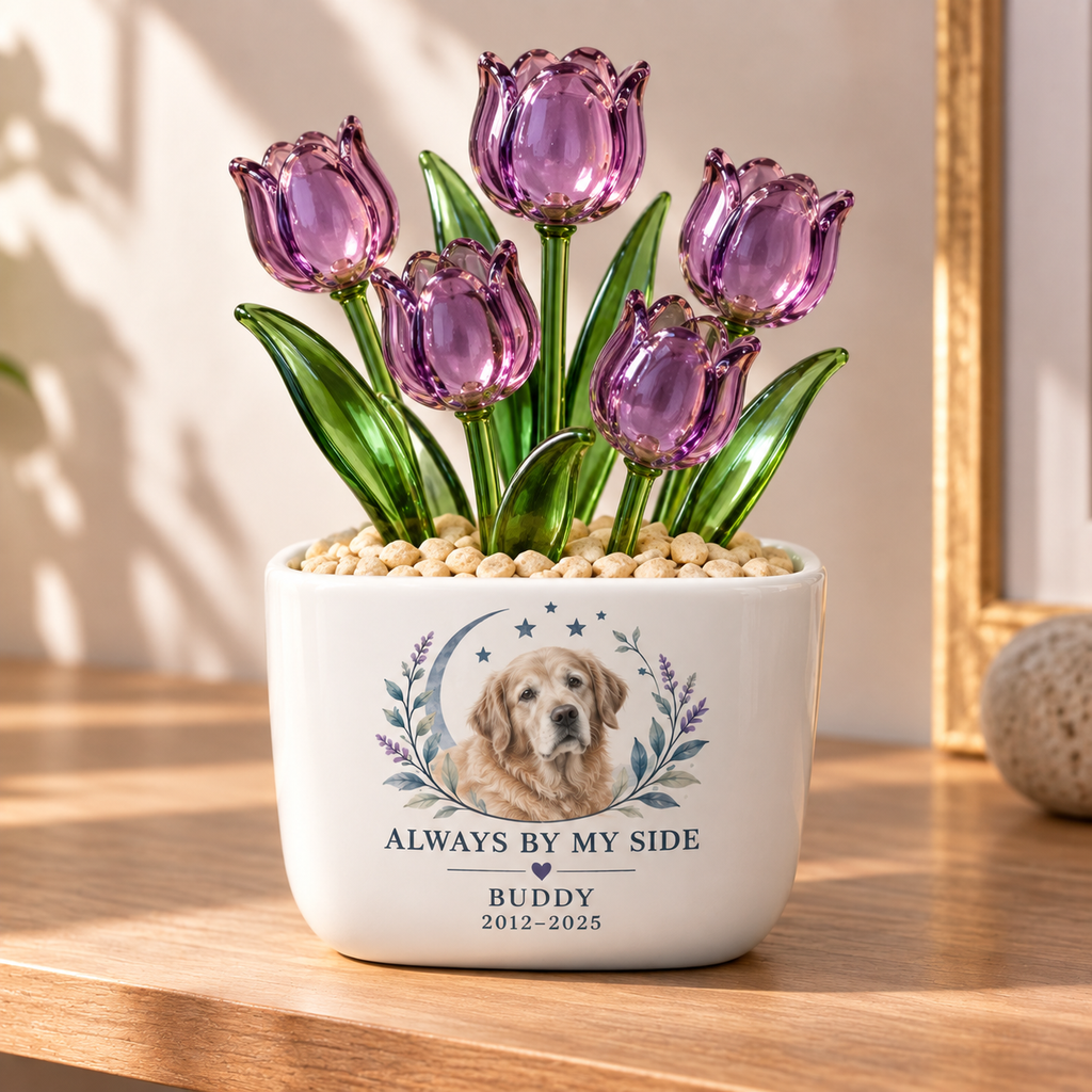 always by my side personalized pet glass tulip pot — primary design mockup