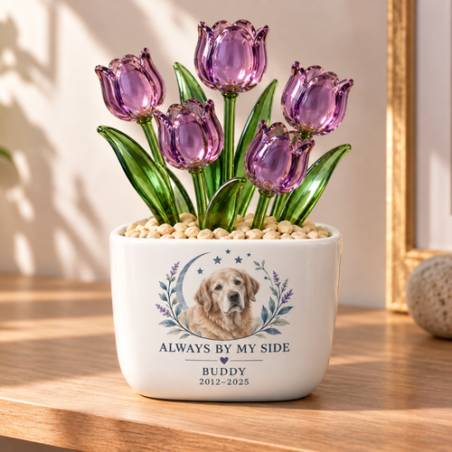 always by my side personalized pet glass tulip pot — primary design mockup