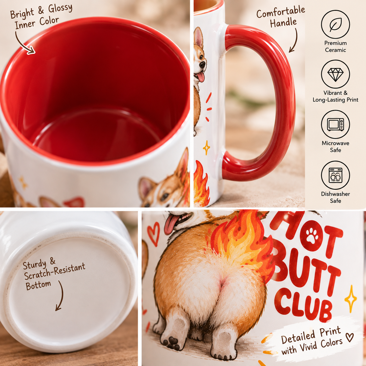Hot Butt Club ceramic mug features and care details