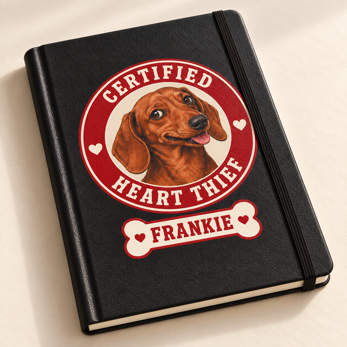 Certified Heart Thief — Personalized Pet Journal — close-up example mockup