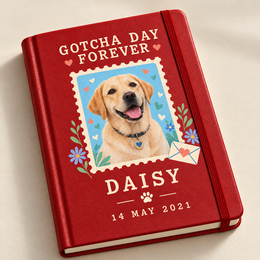 Gotcha Day Forever — Personalized Pet Journal — close-up example mockup