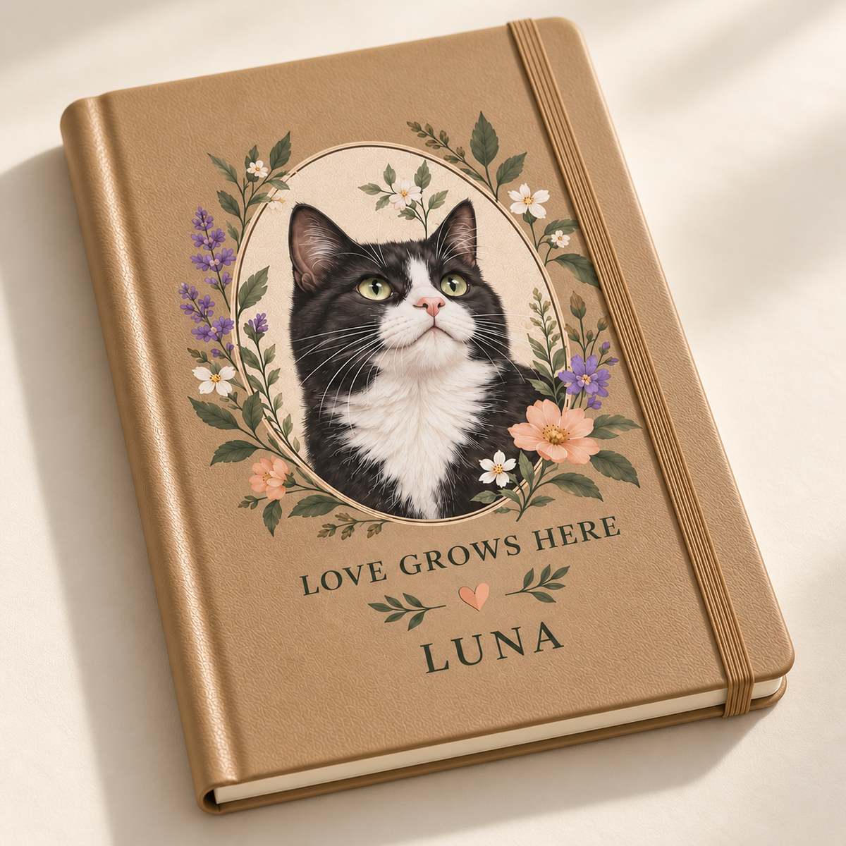 Love Grows Here — Personalized Pet Journal — close-up example mockup