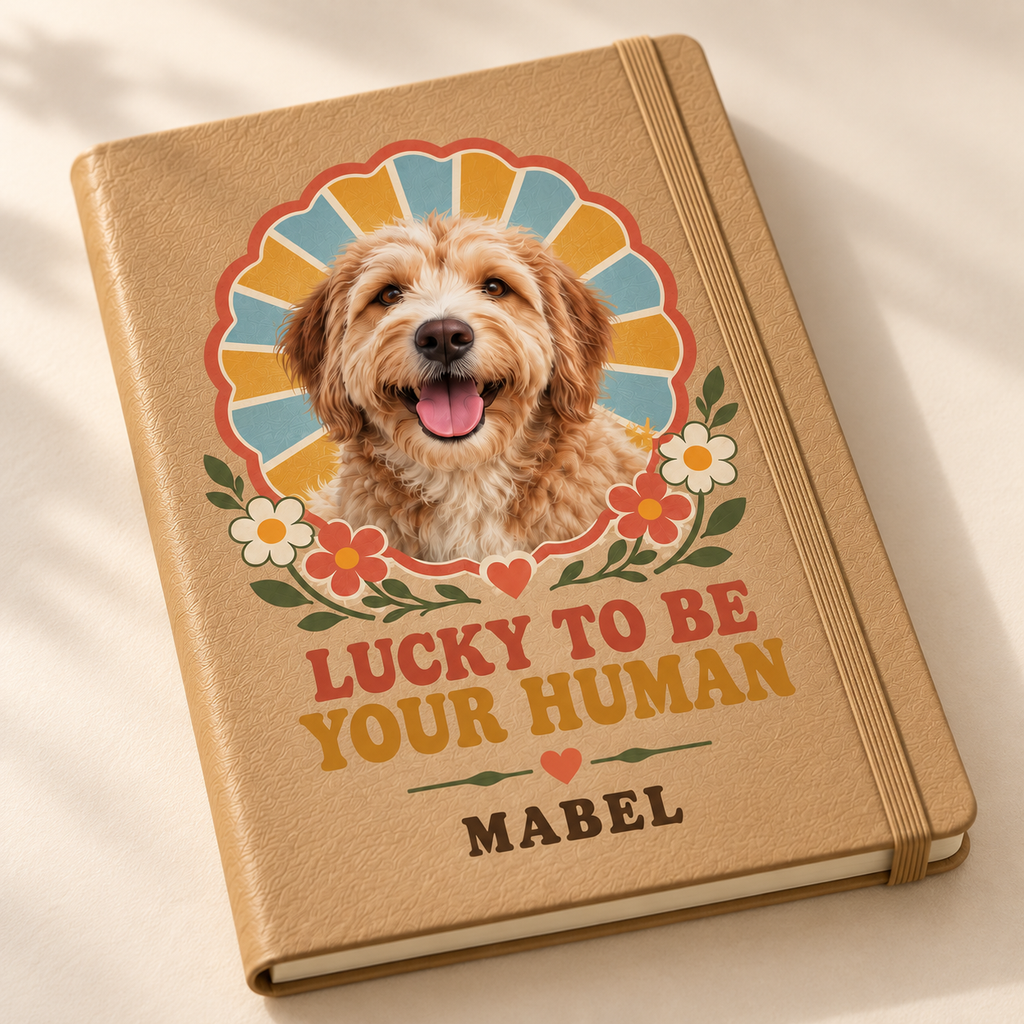 Lucky to Be Your Human — Personalized Pet Journal — close-up example mockup