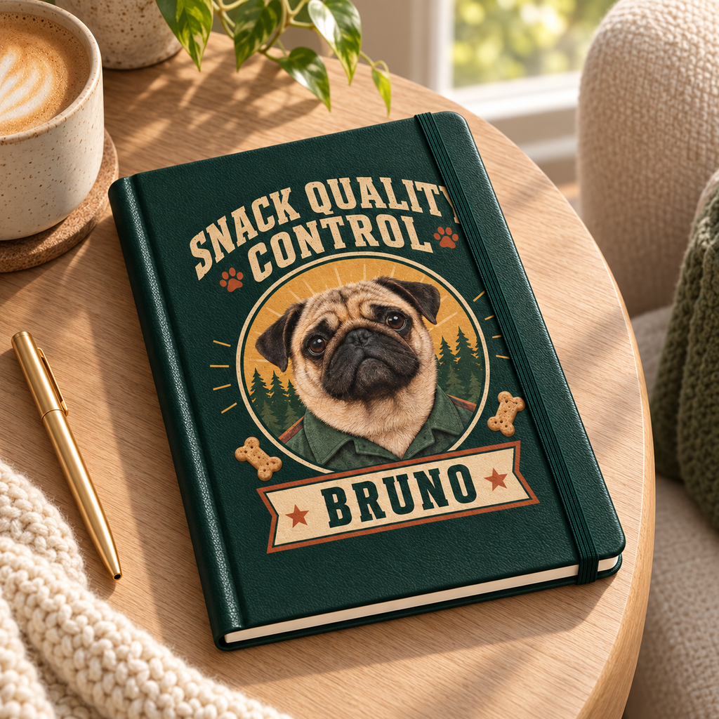 Snack Quality Control — Personalized Pet Journal — lifestyle example mockup