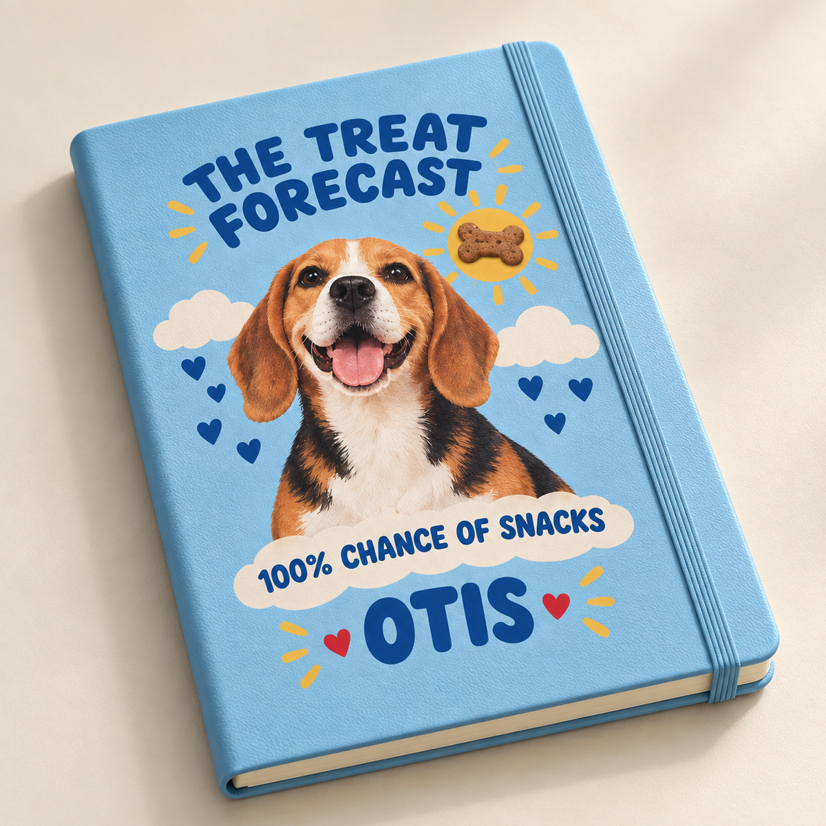 The Treat Forecast — Personalized Pet Journal — close-up example mockup