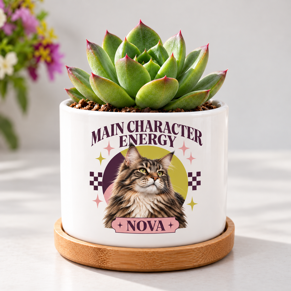 Main Character Energy personalized pet plant pot close-up