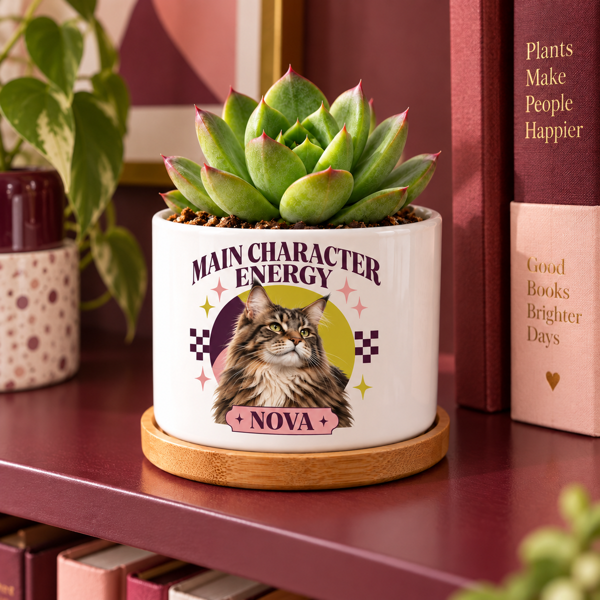 Main Character Energy personalized pet plant pot side-angle lifestyle