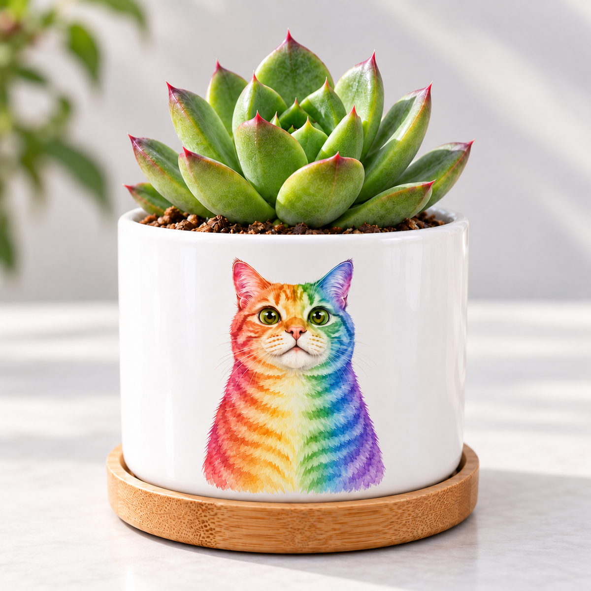 Rainbow Soul personalized pet plant pot close-up