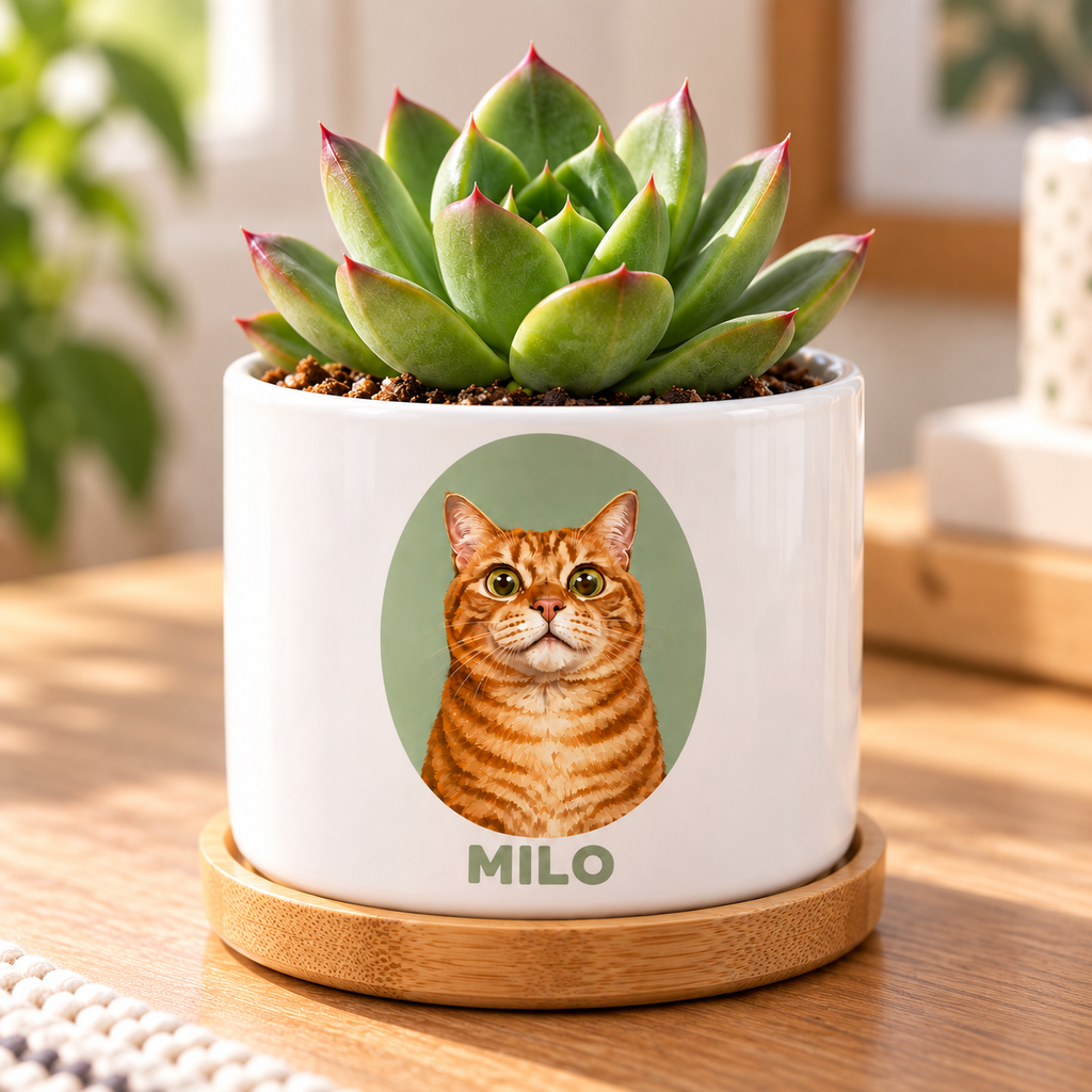 Sage Portrait personalized pet plant pot close-up
