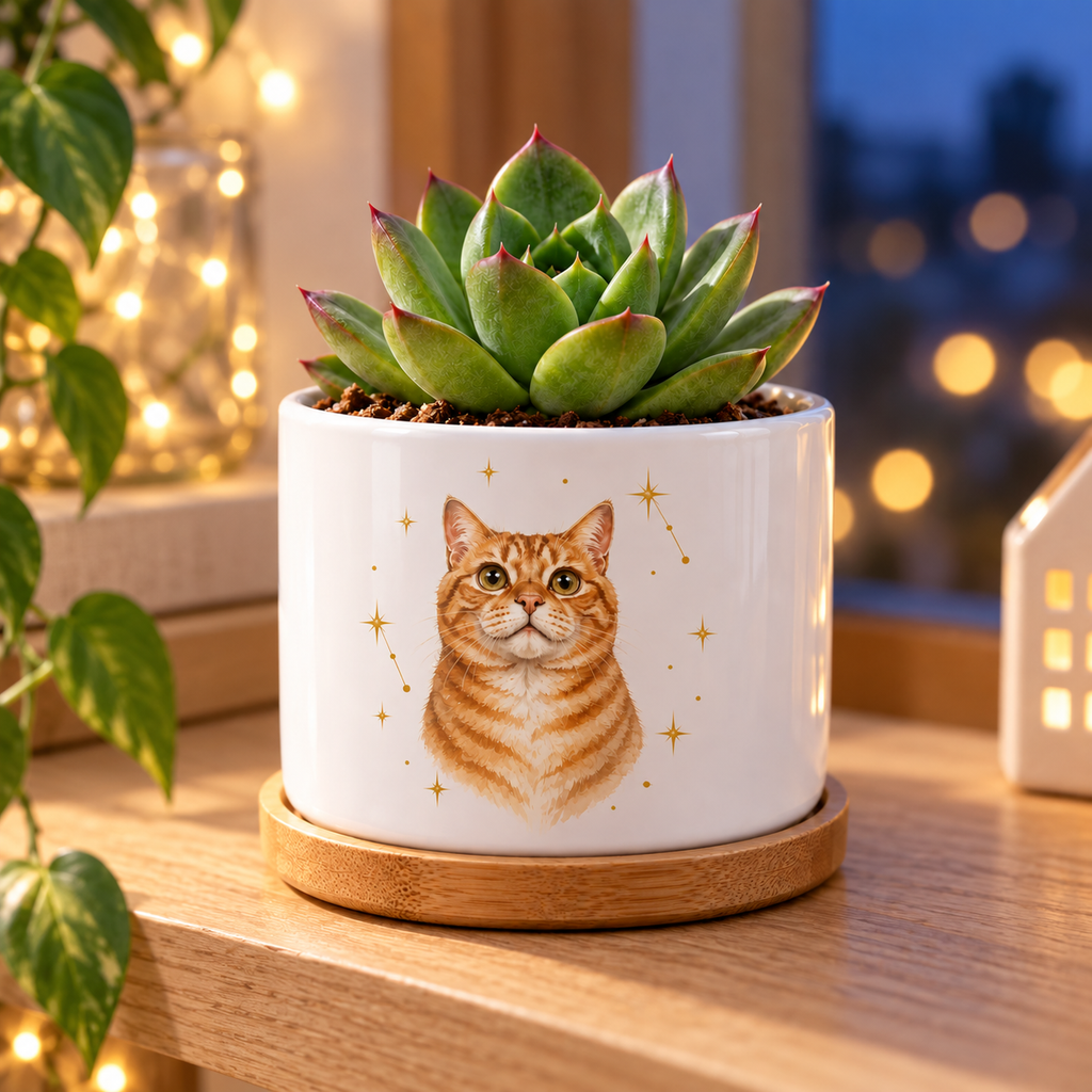 Starlight Companion personalized pet plant pot side-angle lifestyle